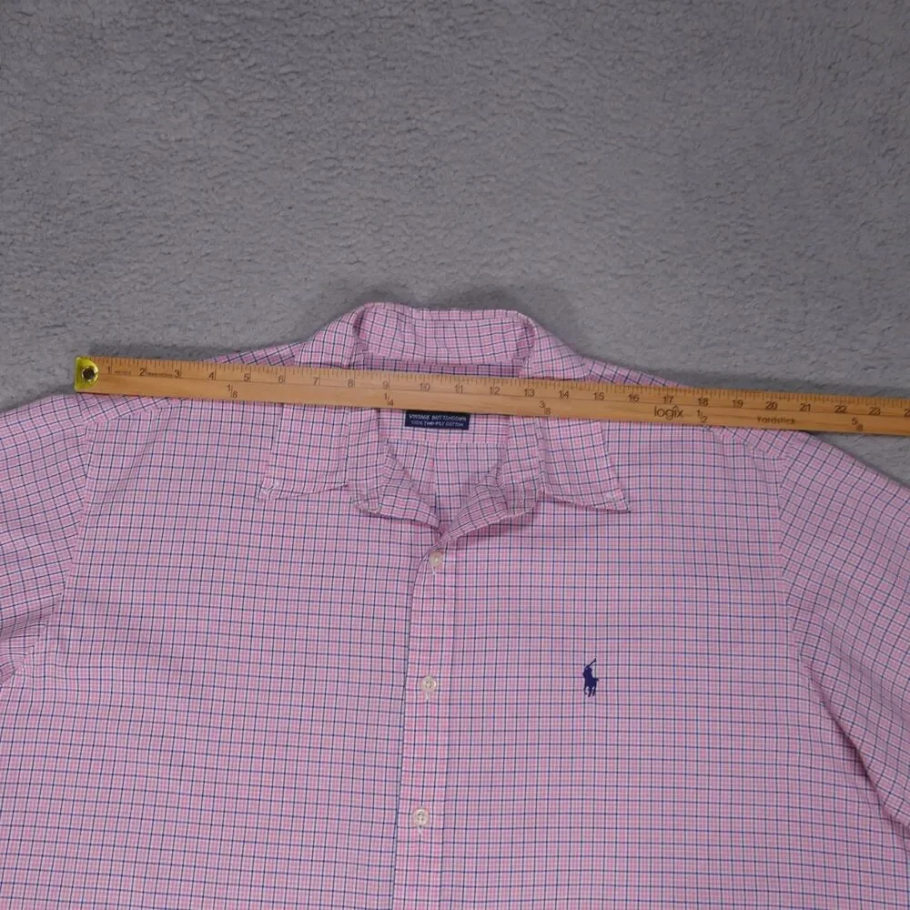 Polo Ralph Lauren Shirt Mens XL Pink Blue Plaid Button Down Short Sleeve